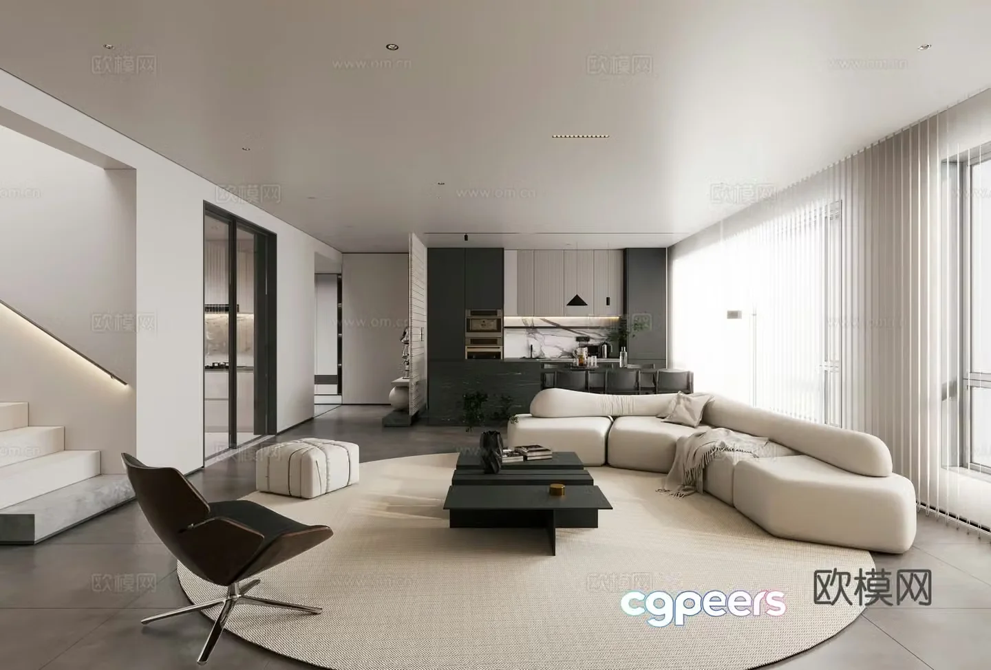 Modern minimalist living room large flat floor living room 3D model