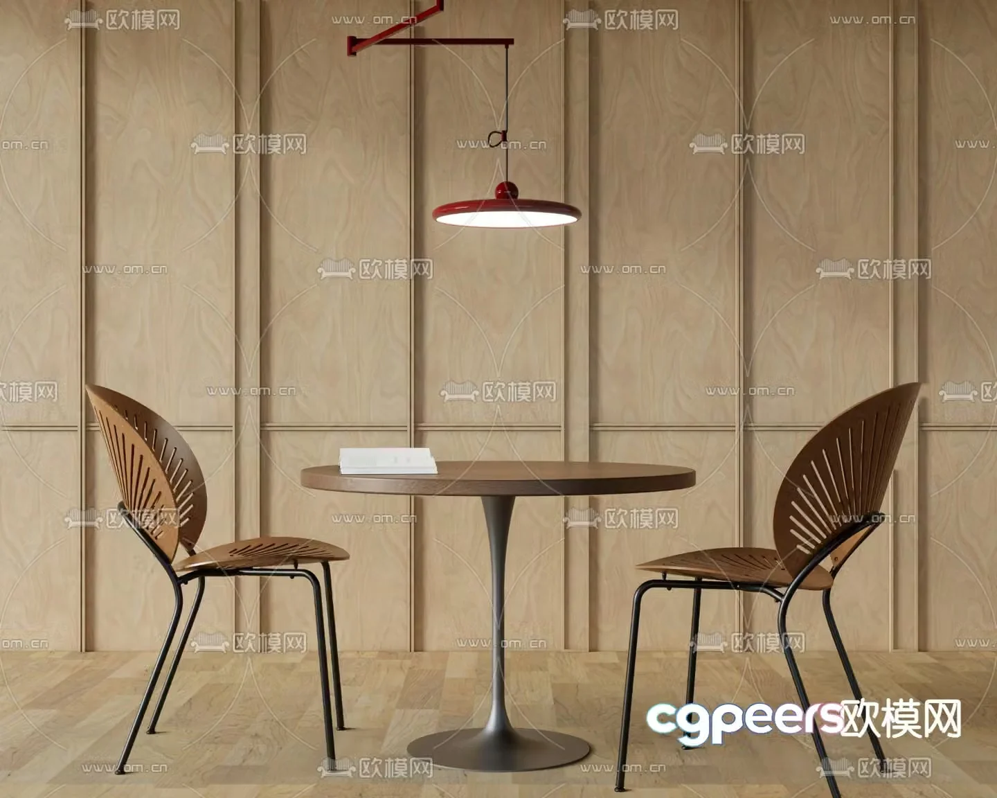 Wooden round table casual table and chair 3d model