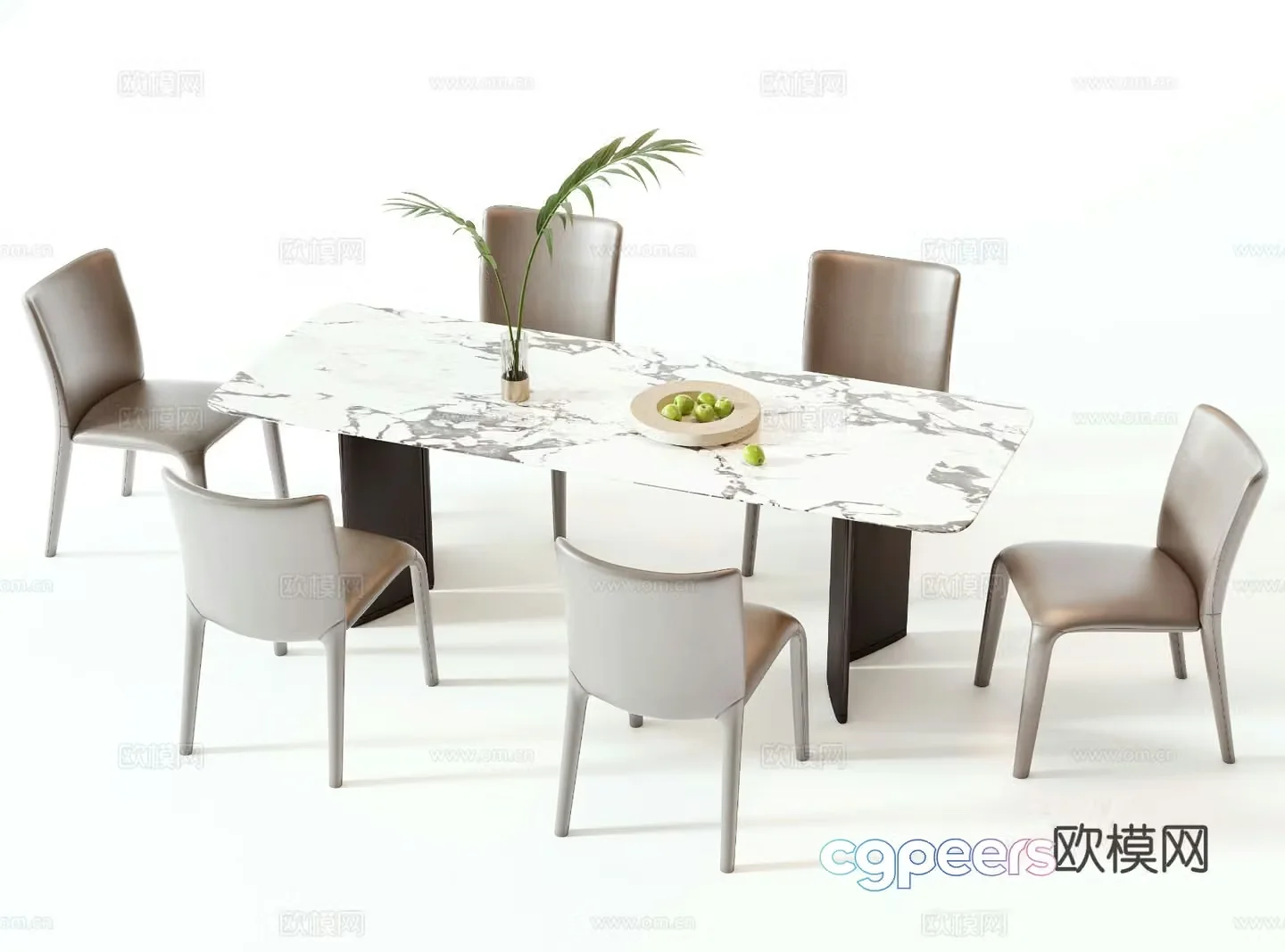 Modern dining table and chairs 3d model