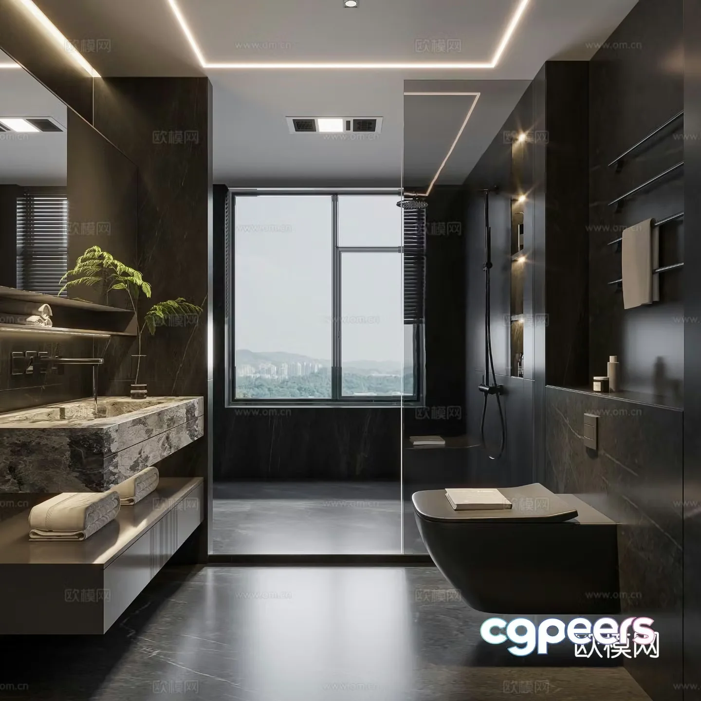 Dark style bathroom bathroom 3d model