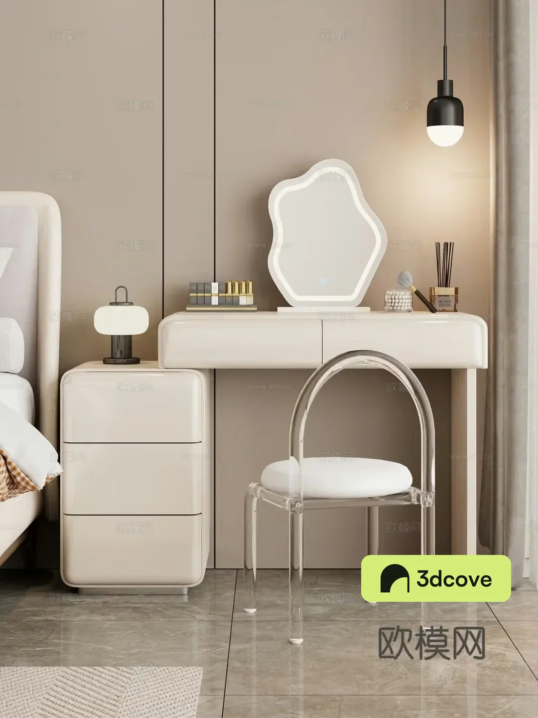 Cream style dressing table makeup stool combination dressing table makeup stool mirror decoration hanging painting