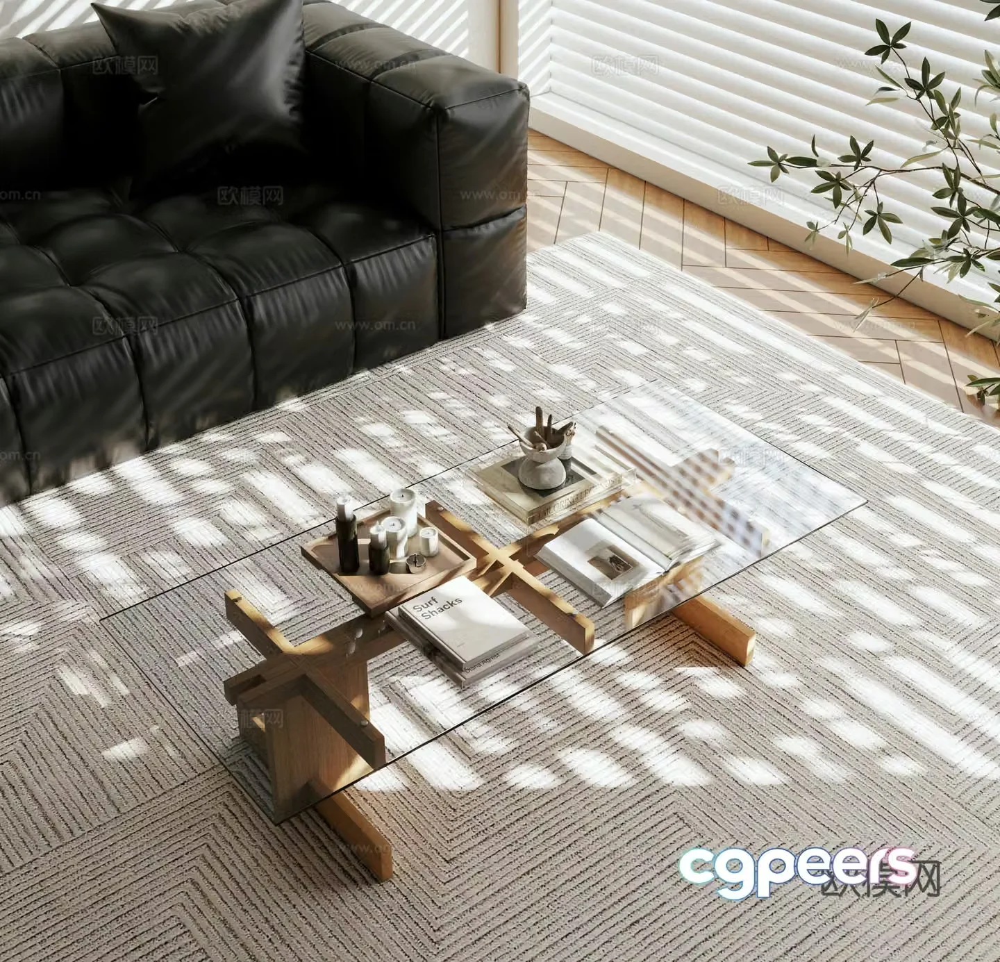 Modern retro coffee table glass coffee table square coffee table solid wood coffee table 3D model