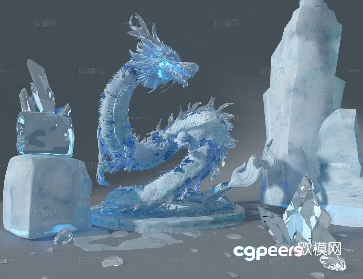 Ice dragon sculpture 3d model