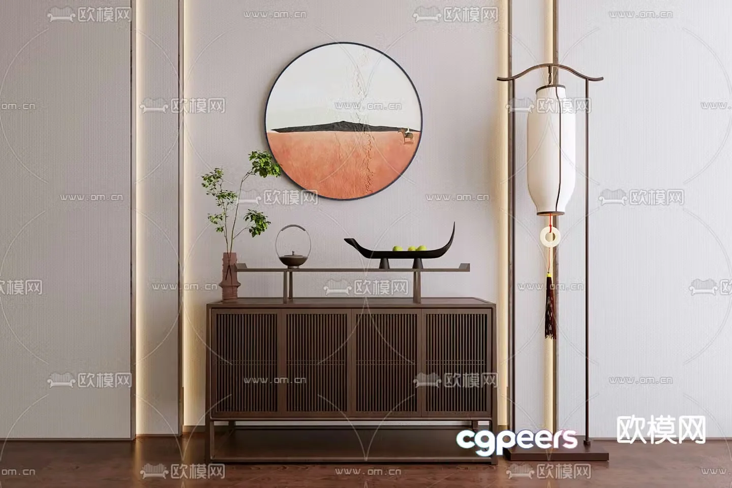 New Chinese style entrance cabinet end view cabinet 3D model