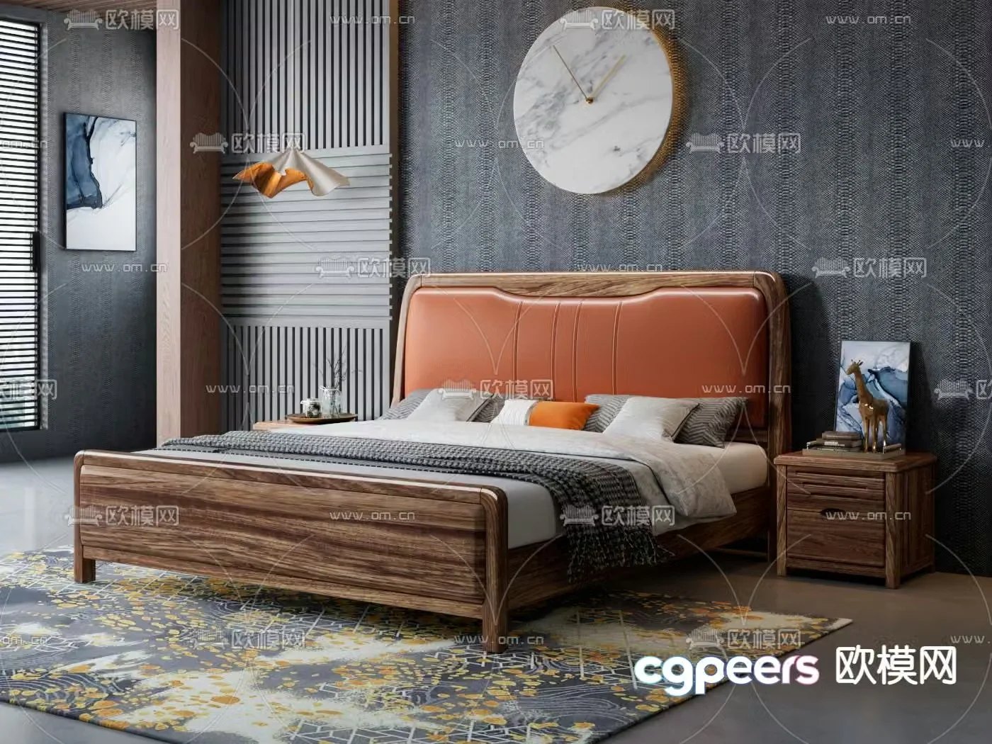 New Chinese style bedroom double bed 3d model