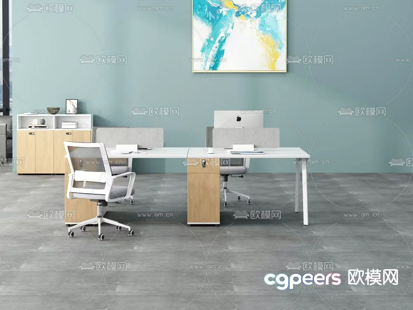 Office card space office desk and chair work station 3D model
