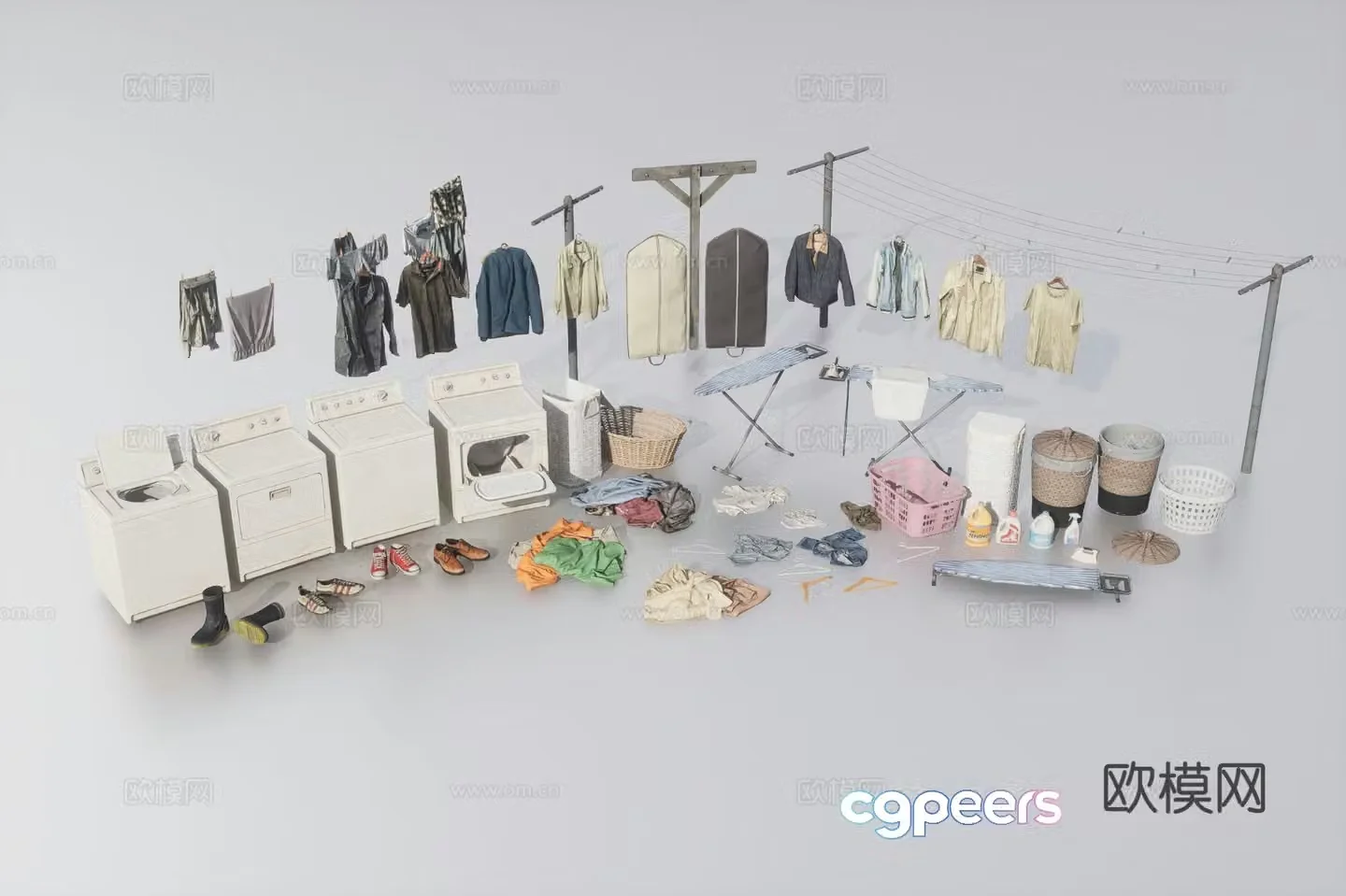laundry kit clothes clothes washing machine dryer 3d model