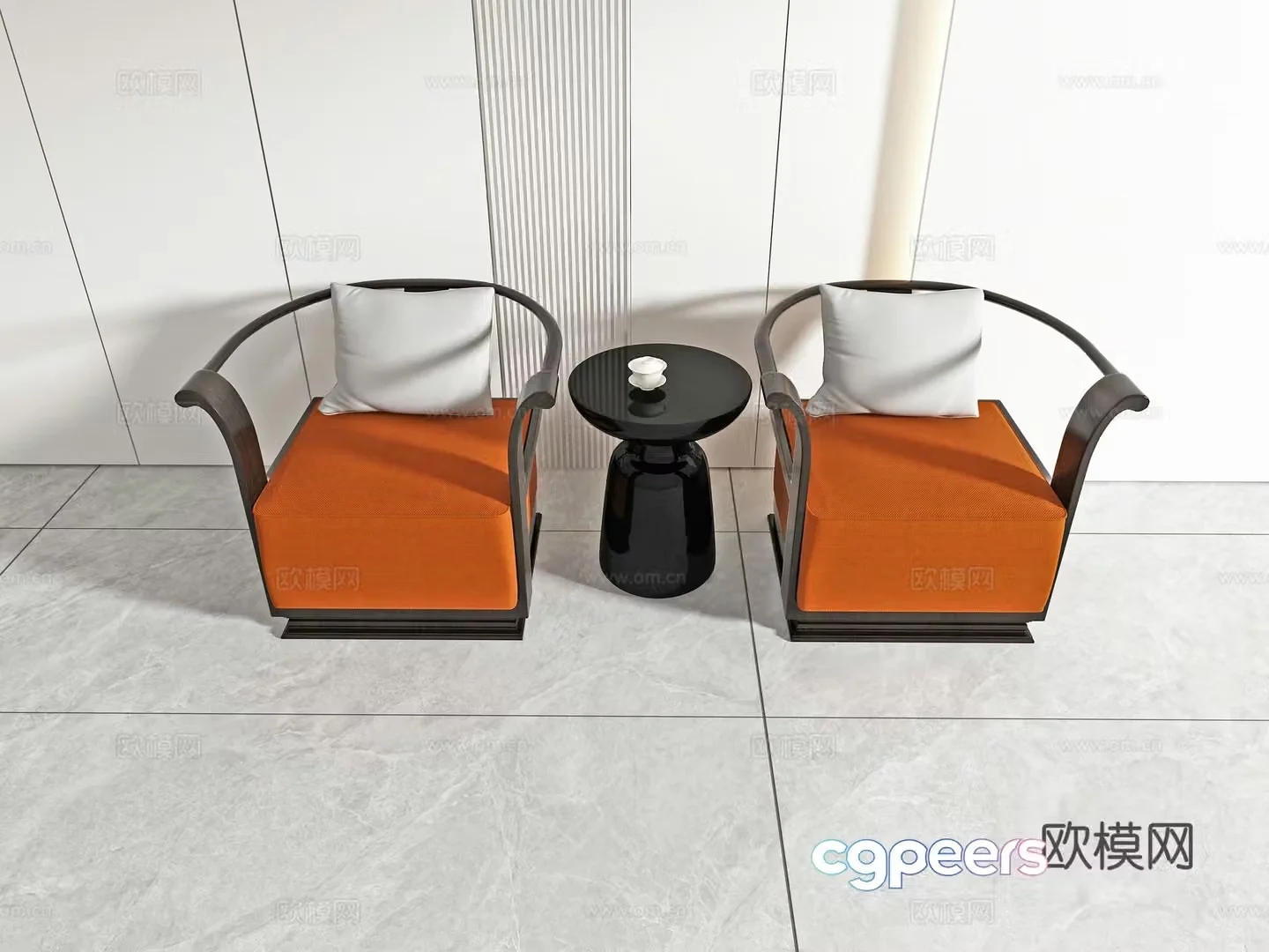 Chinese casual chair combination 3D model