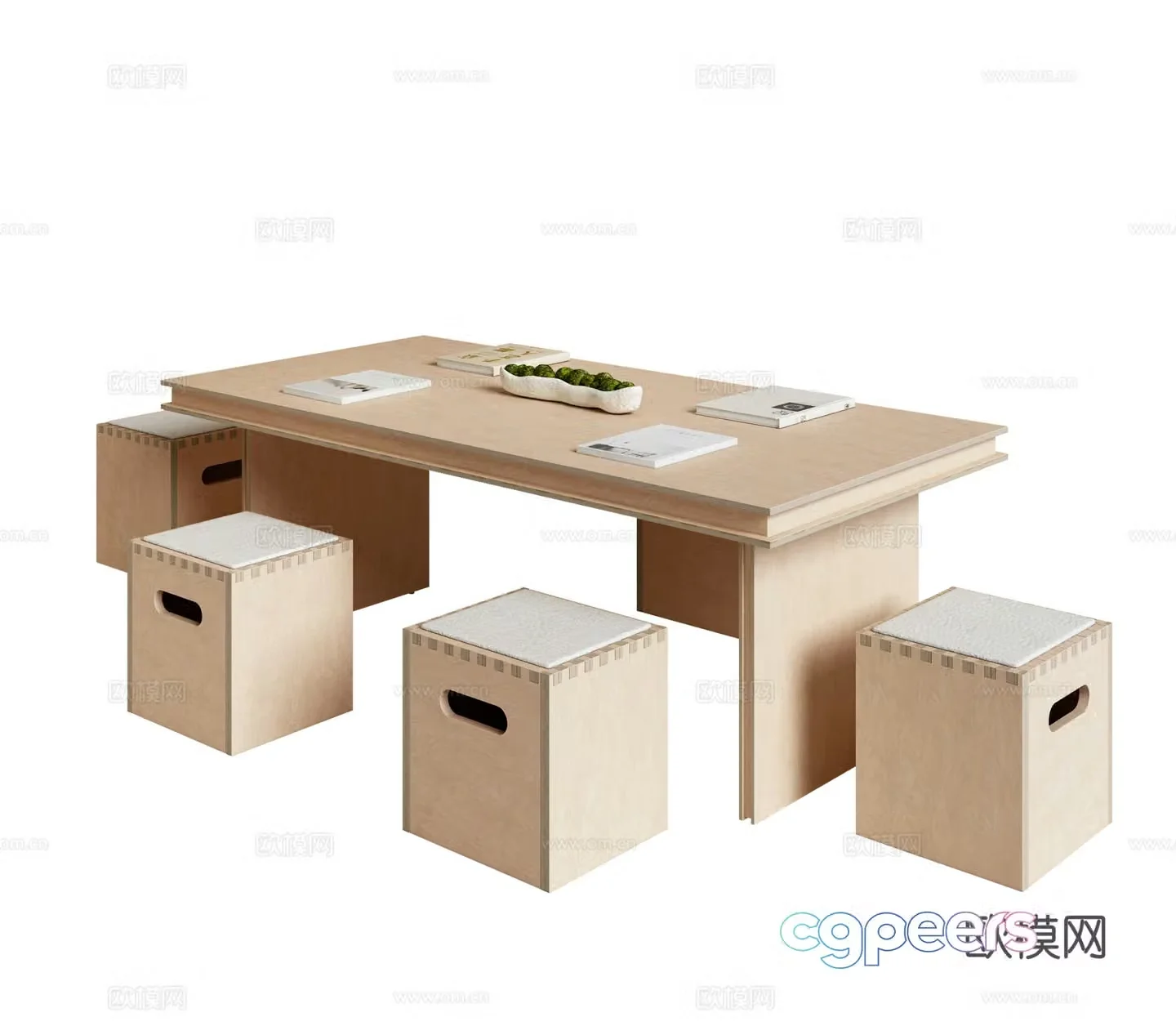 Modern reading desk chair desk long table 3d model