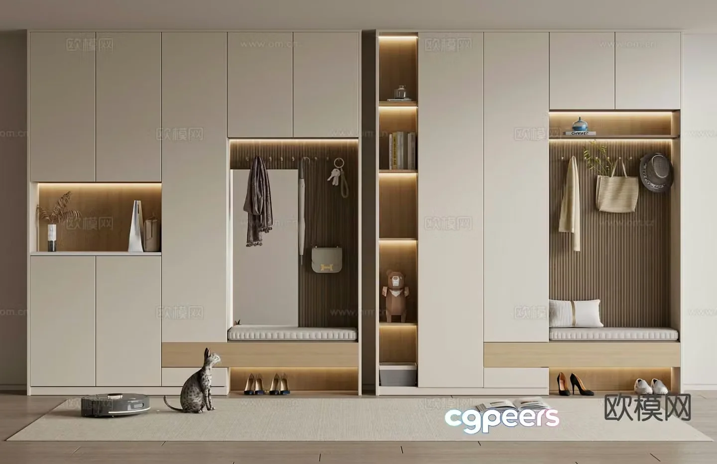 Cream style shoe cabinet 3d model