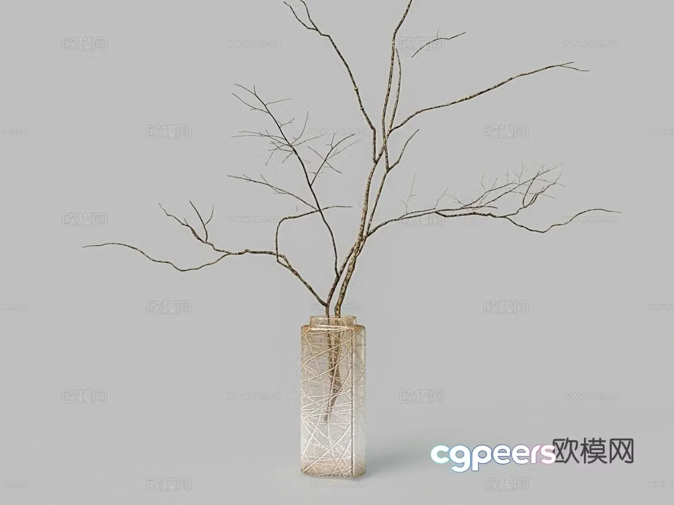 Modern gradient vase dry branches floral 3d model