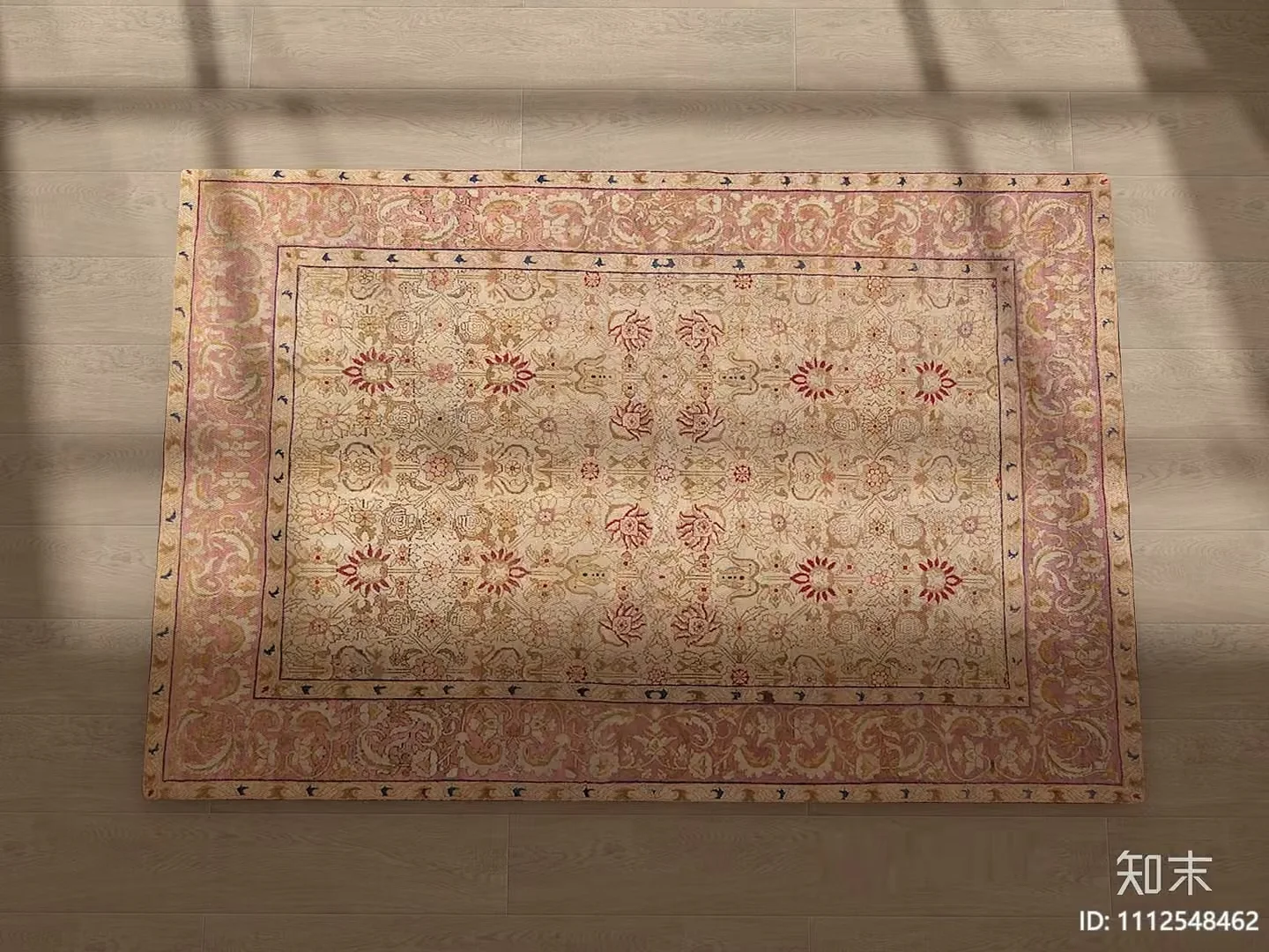 A Large Beige Area Rug With A Floral Pattern 3D Model – 19208 – VRAY Render
