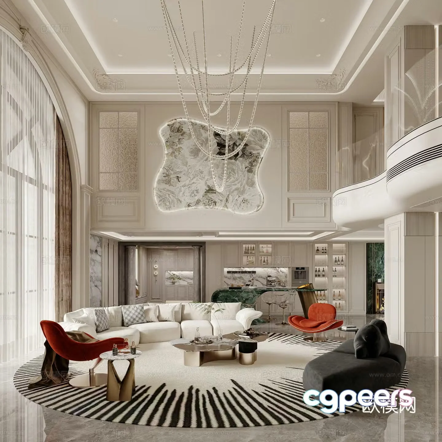 French villa living room 3d model