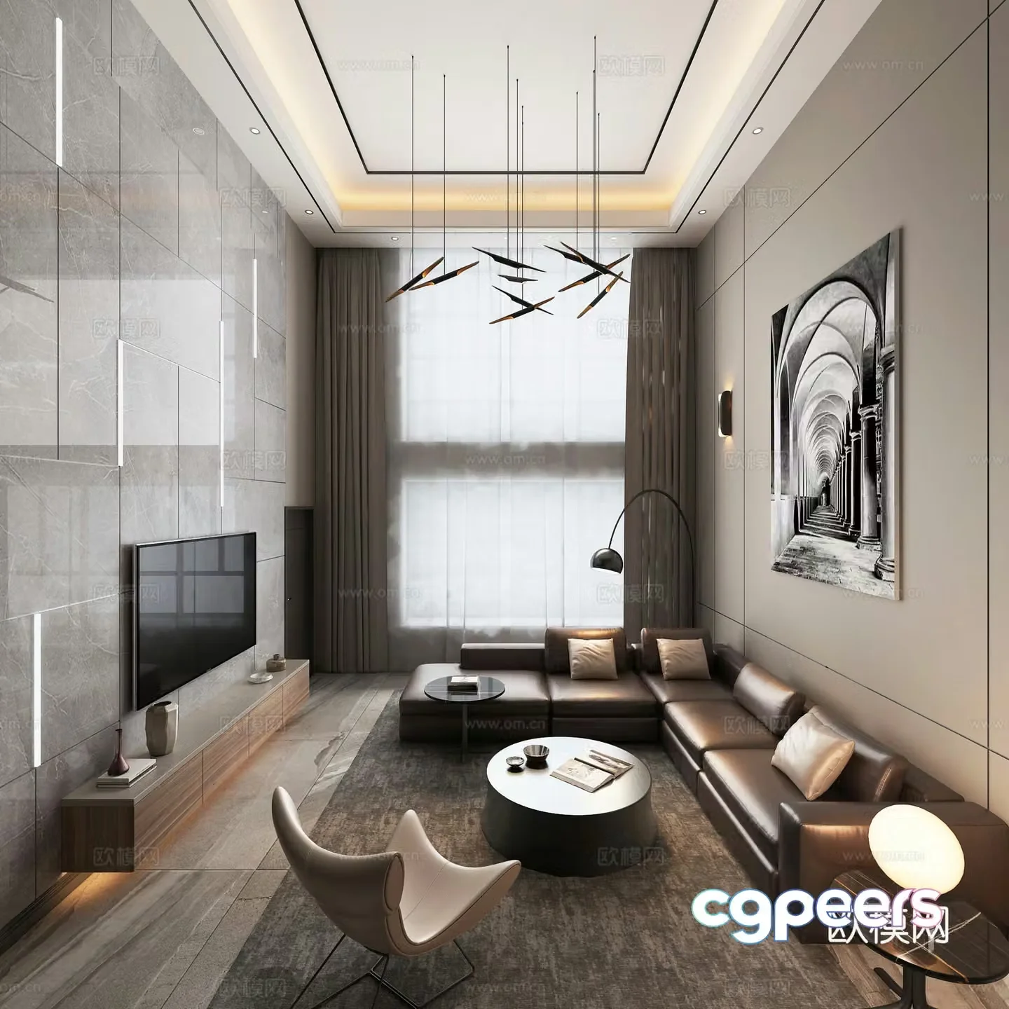 Modern minimalist leap living room 3d model