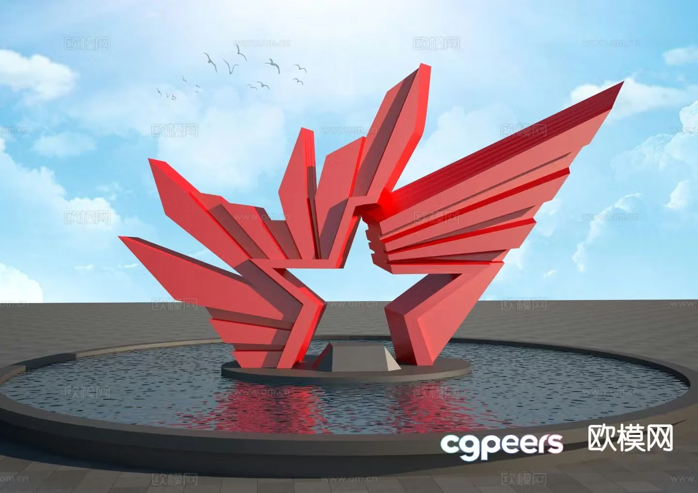 Red background landscape sculpture 3d model