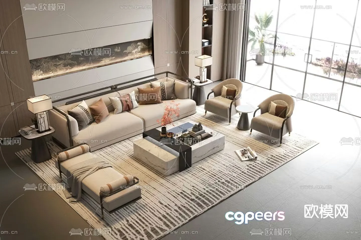 New Chinese style modular sofa 3d model