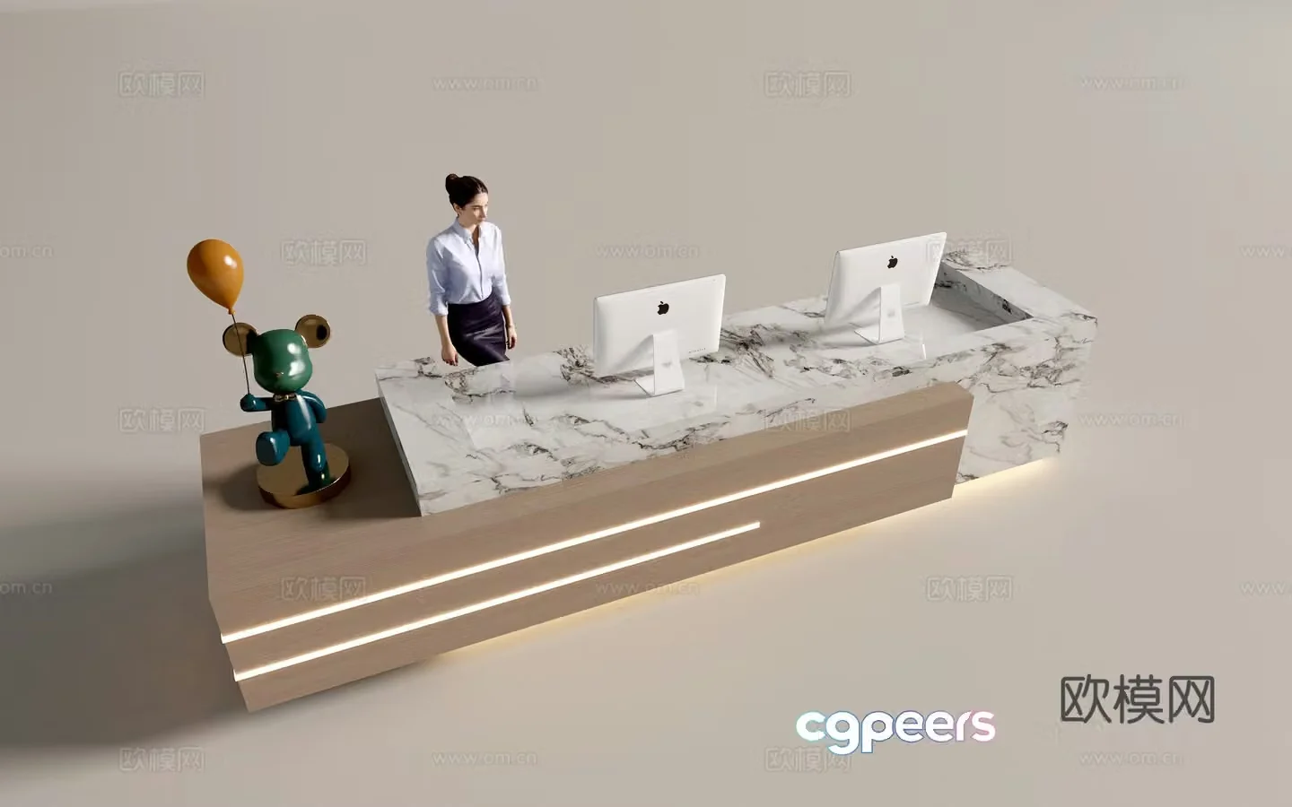 Modern company front desk reception desk service desk 3d model