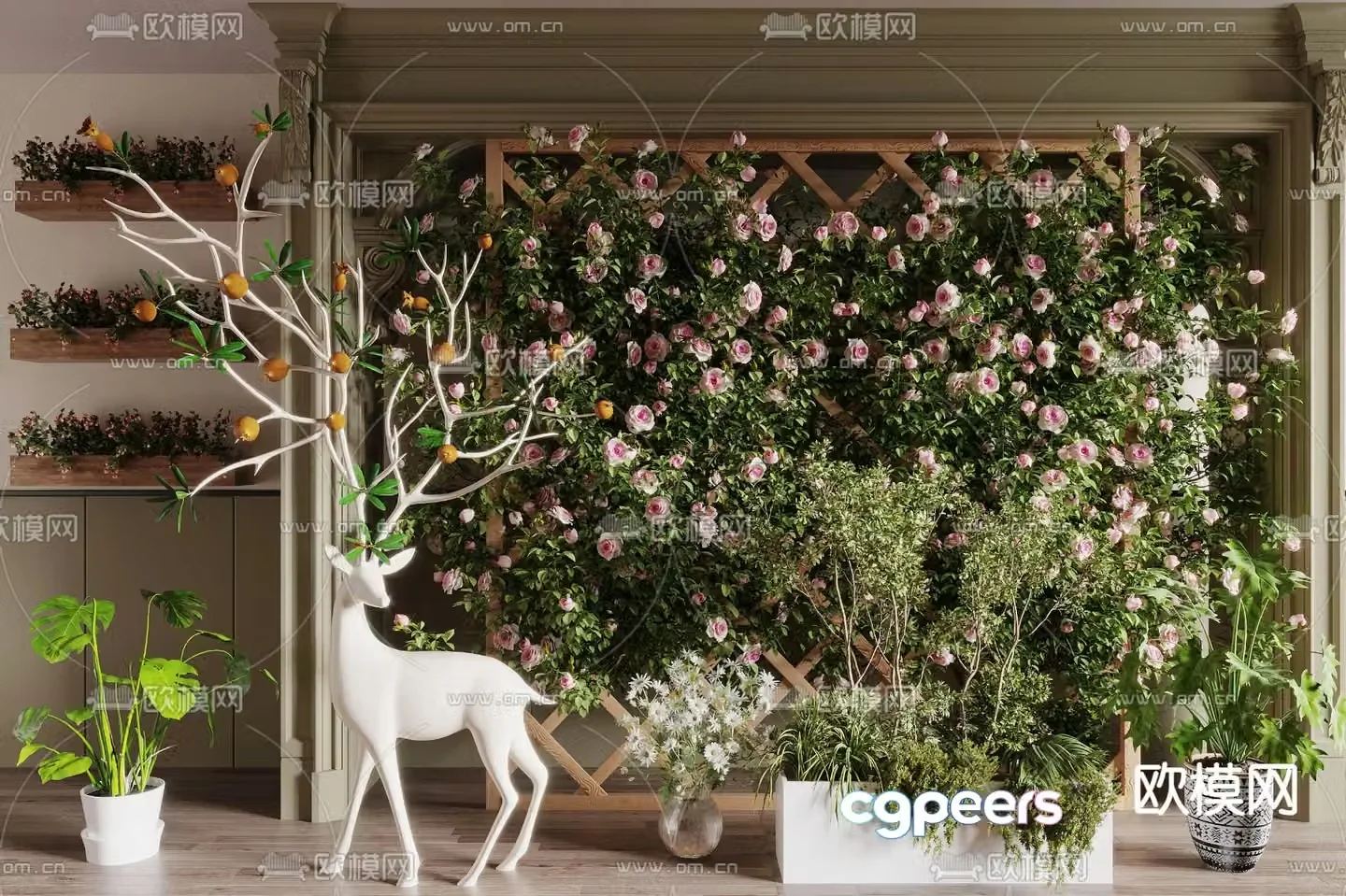 Rose flower stand floral sketch flower wall 3D model