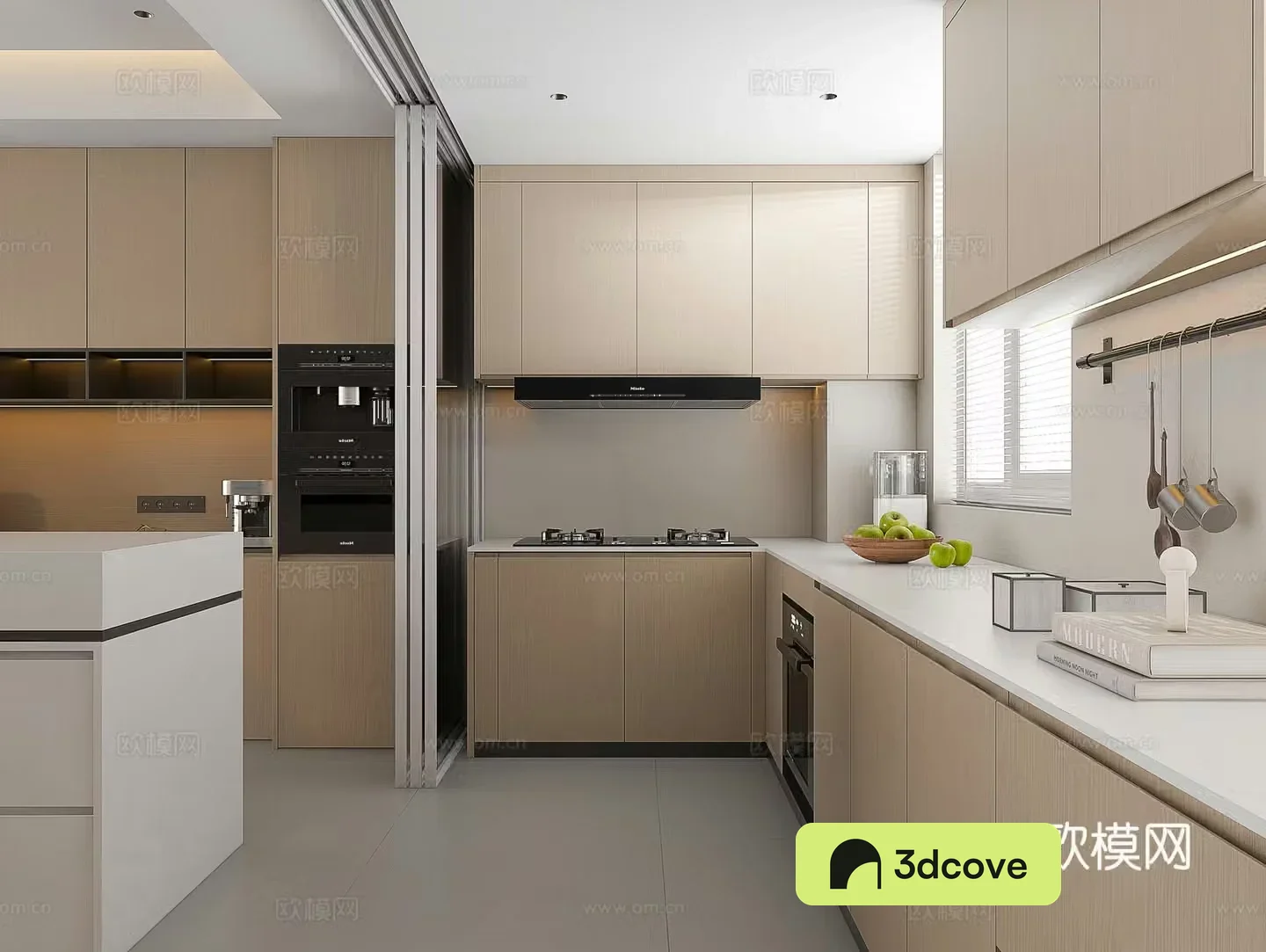 Modern kitchen Creamy kitchen Minimalist kitchen Log kitchen Refrigerator Range hood