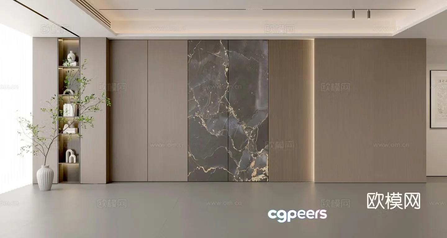 Modern Italian sofa background wall modern ornament balcony cabinet living room cabinet wood veneer background wall 3d model