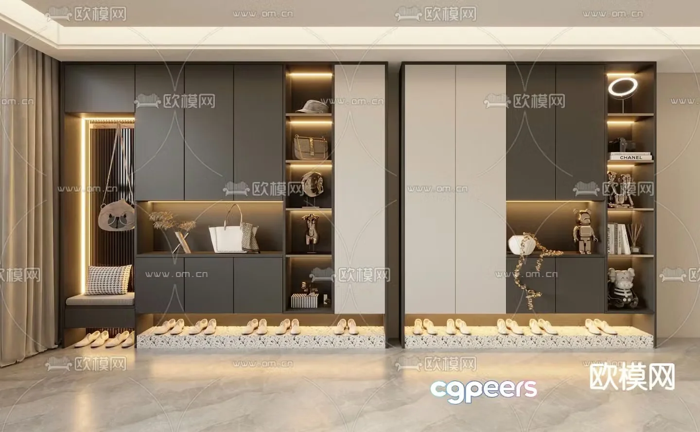 Modern entrance shoe cabinet shoe and hat cabinet 3D model