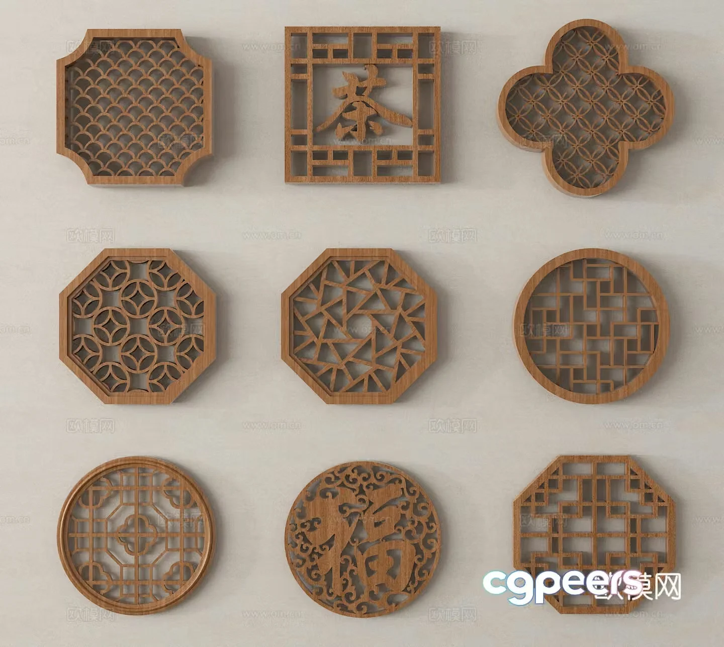 New Chinese style flower window Hollow window Carved window Carved window Antique window 3D model
