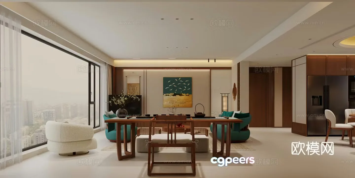 New Chinese style Song style aesthetics Living and dining room 3D model