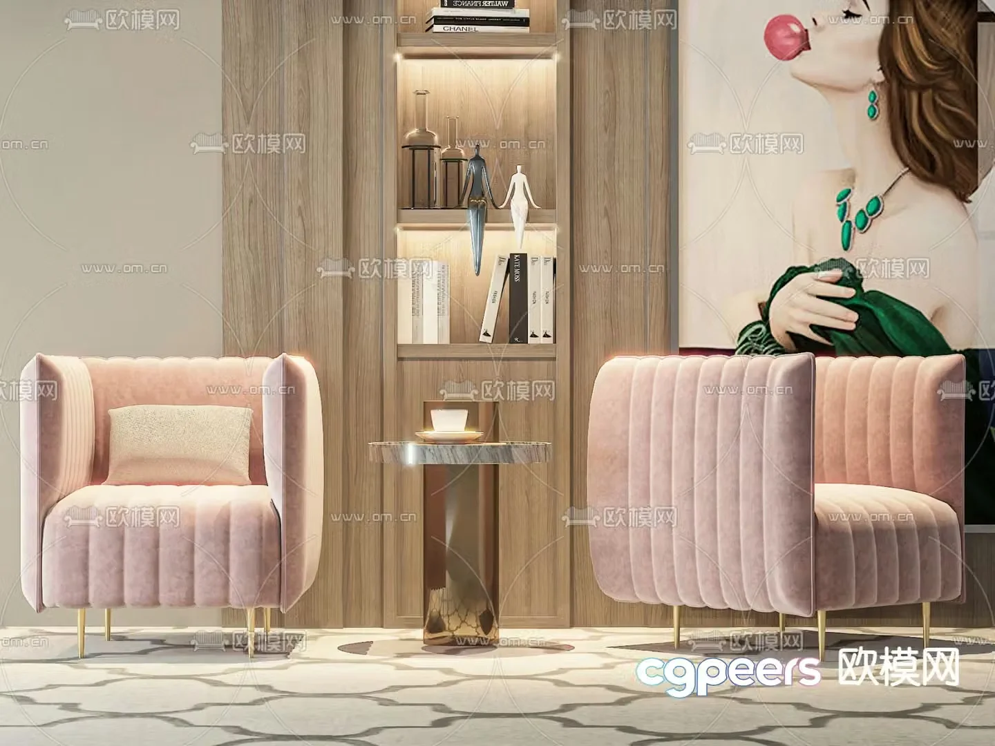 Pink sofa chair leisure chair armchair 3d model
