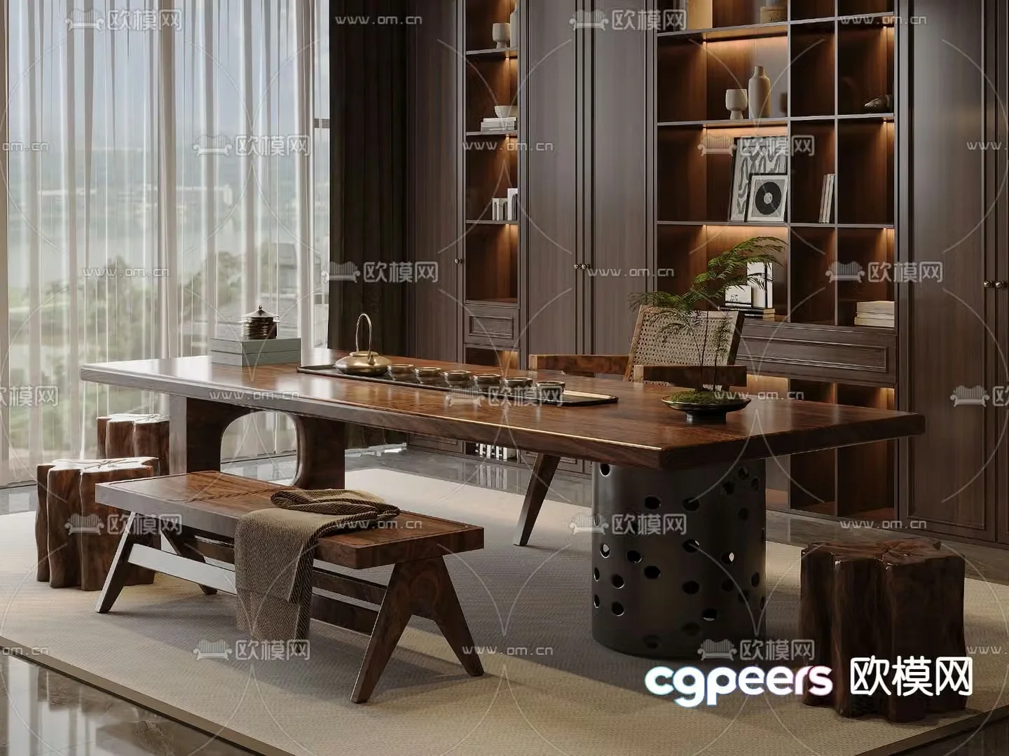 New Chinese tea table and chairs tea table 3d model