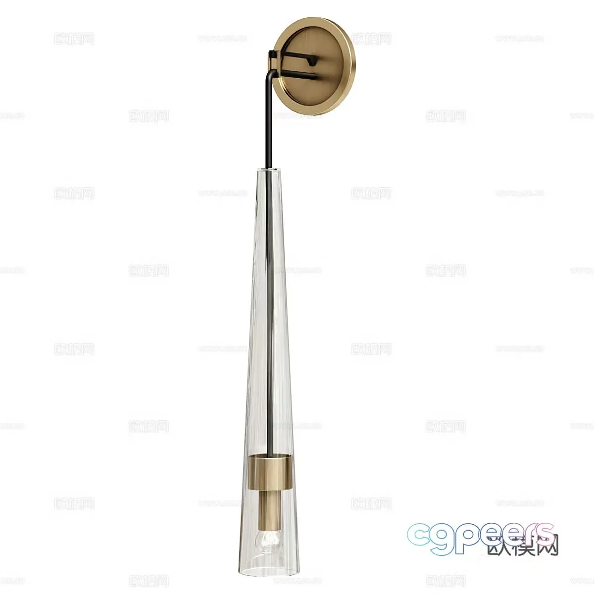New Chinese style light luxury metal glass long strip wall light 3D model