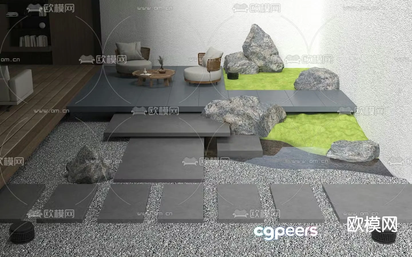 Courtyard landscape patio garden 3d model