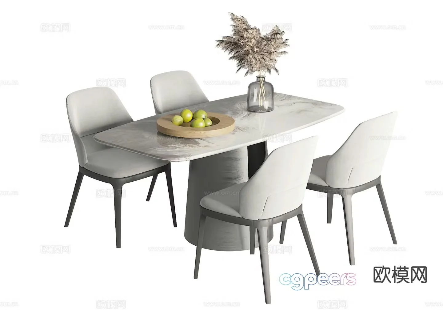 Modern dining table and chairs 3d model