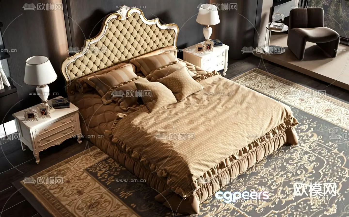 European double bed 3d model