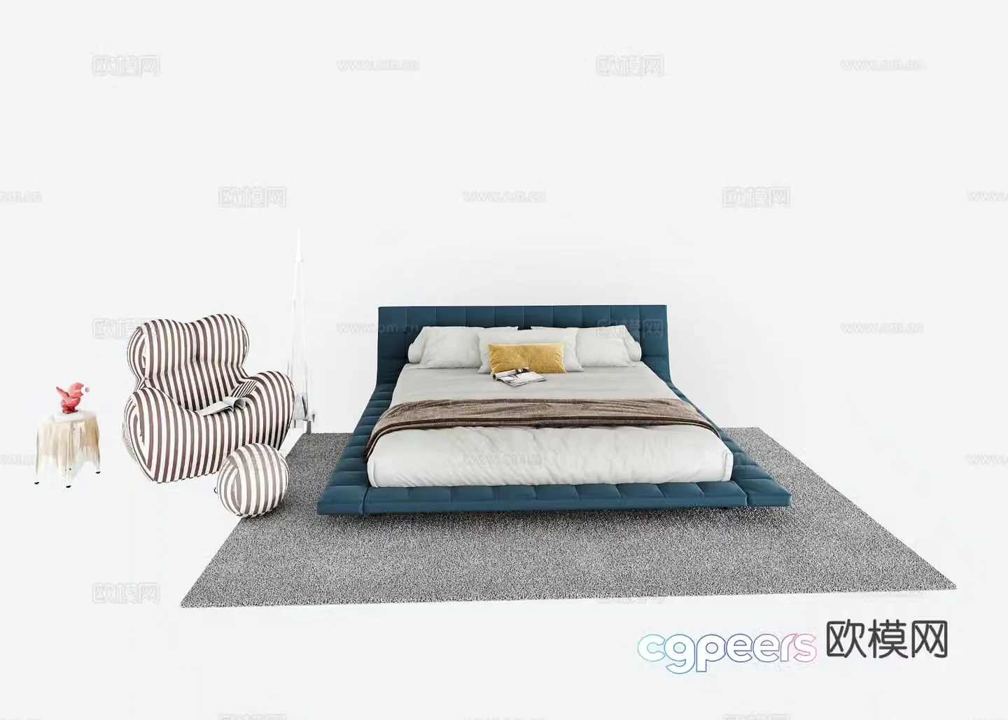 Modern suspended double bed leisure sofa 3d model