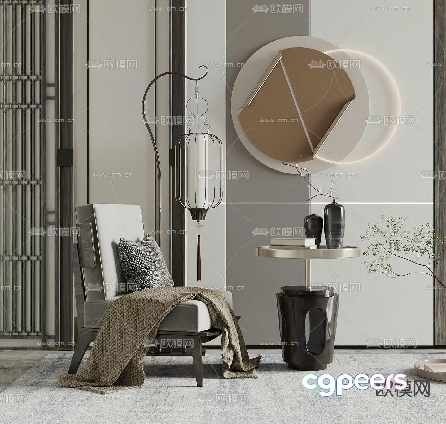 New Chinese style chair leisure chair table and 3D model