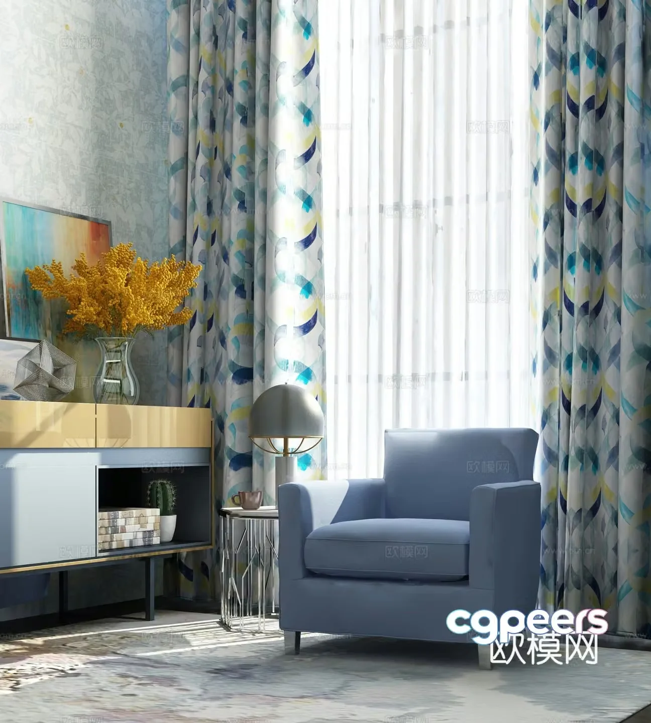 Modern leisure sofa armrest sofa single sofa 3d model