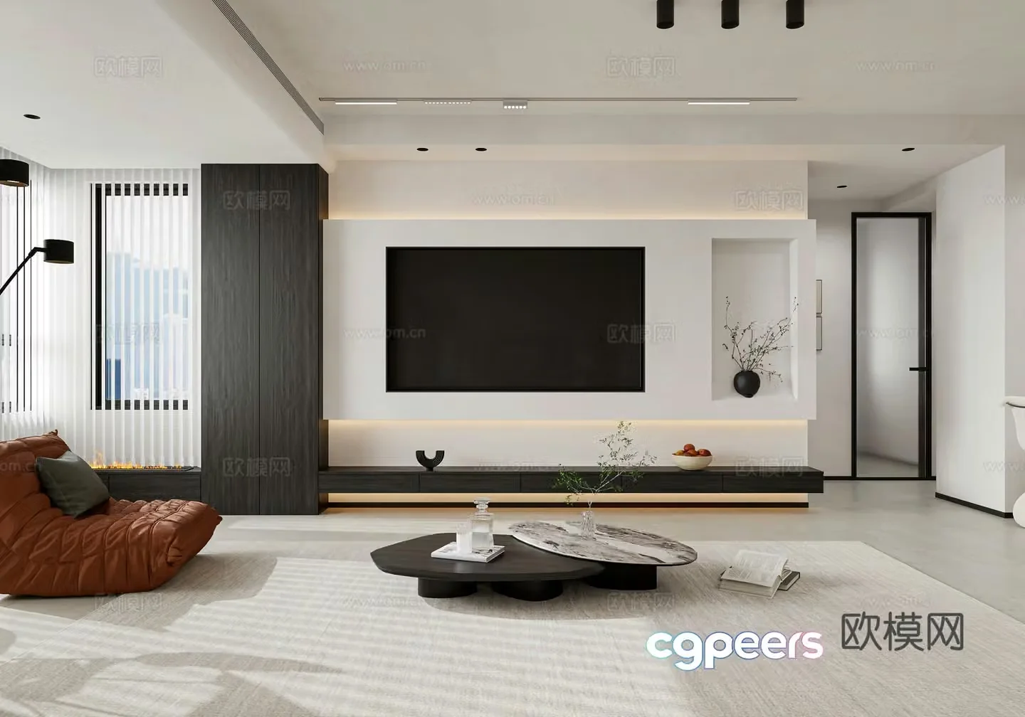 Modern living room TV background wall TV cabinet leisure chair floor lamp modern living room dining room 3d model