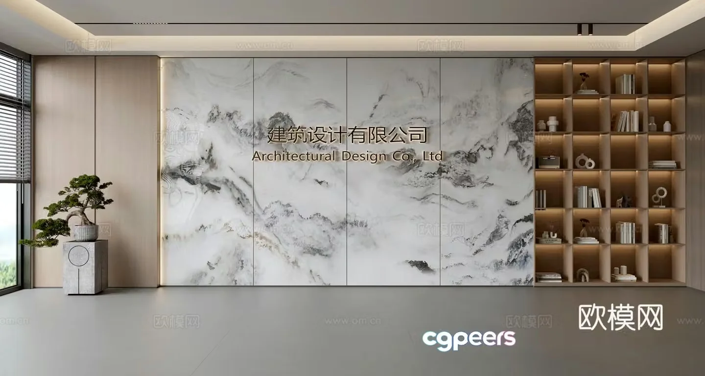 Modern front desk background wall Simple background wall Front desk reception area background wall Company front desk background wall 3d model
