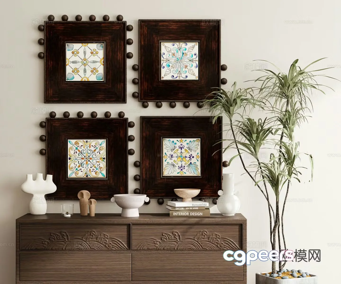 Middle-aged style hanging paintings combined paintings 3D model