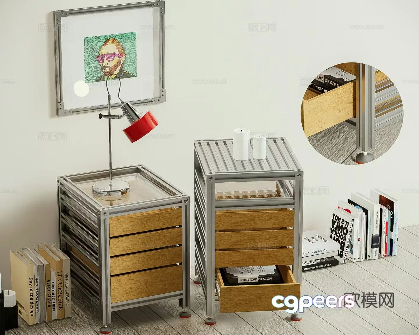 Modern aluminum -type bedside cabinet marine board bedside cabinet 3D model