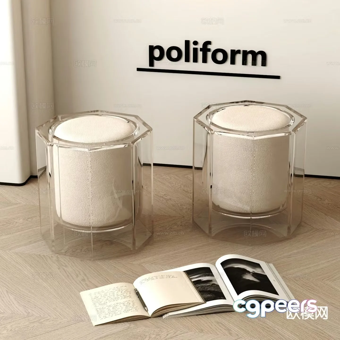 Acrylic stool sofa stool 3d model