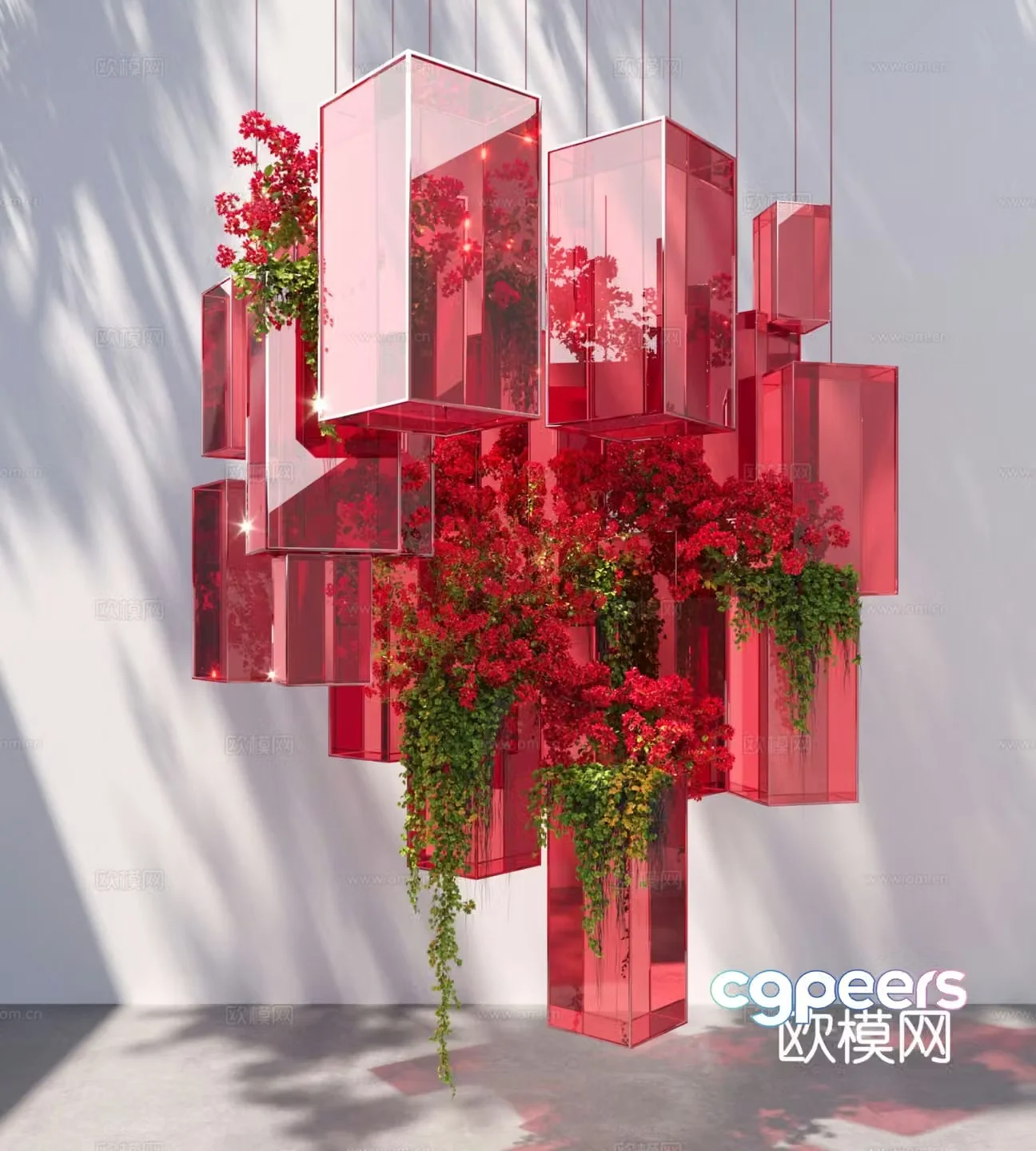 Modern glass art installation rose landscaping 3D model