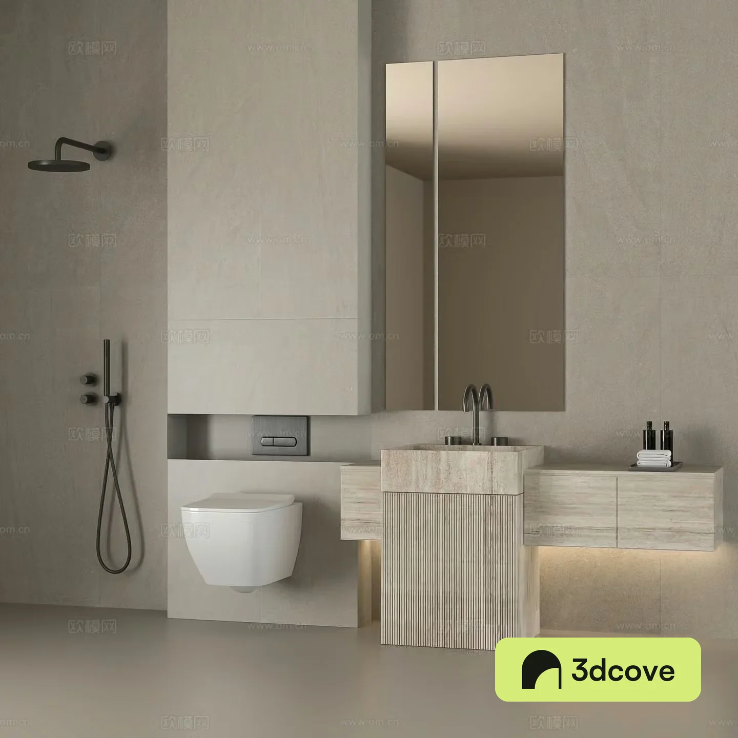 Modern Italian bathroom column basin wall-mounted toilet shower hanging wash basin wet and dry separation