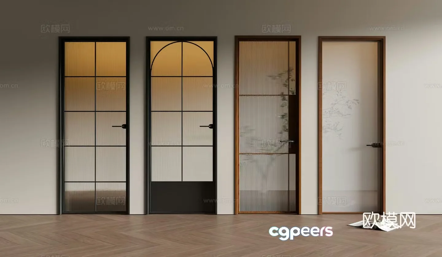 Middle-aged style bathroom door combination 3D model