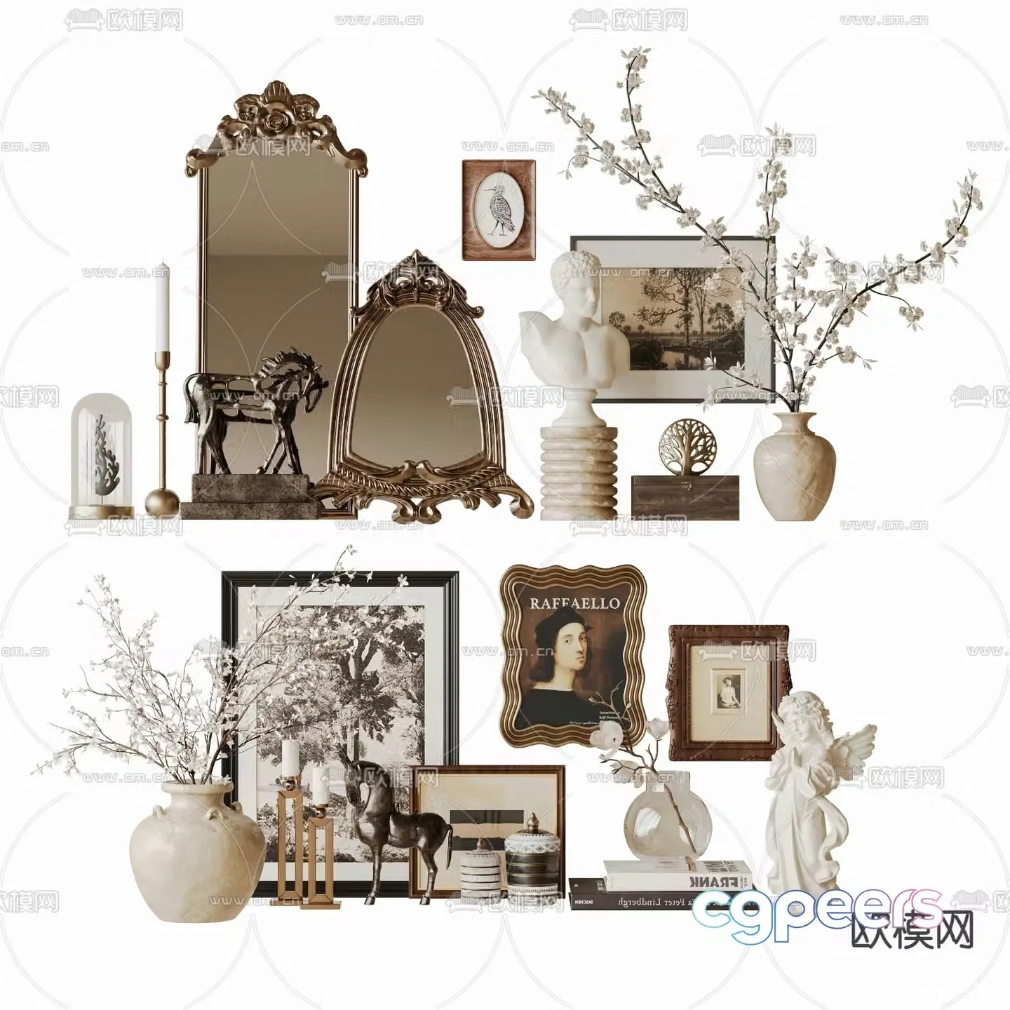 French decorations ornaments decorative mirror retro painting 3d model