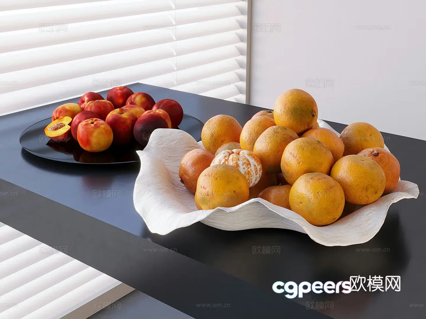 fruit orange peach fruit plate 3d model