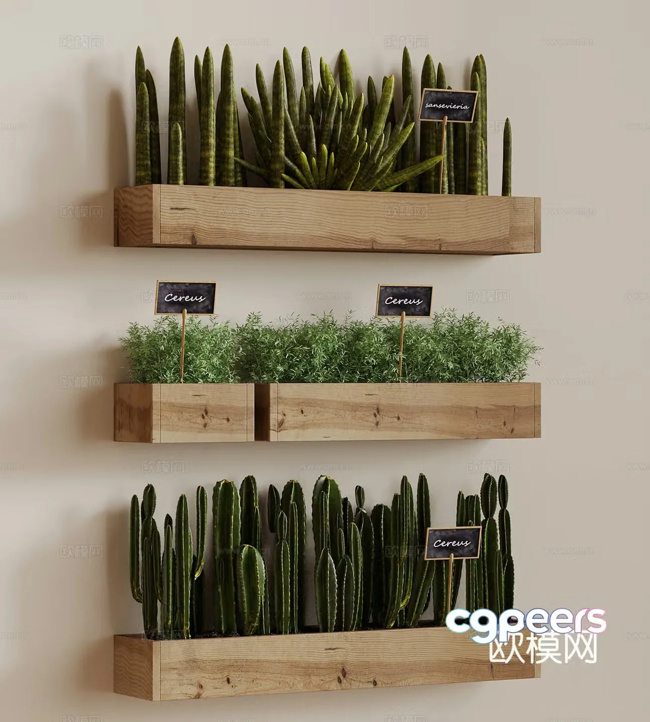 Modern green plant potted plants wall hanging green plants flower box cactus 3d model