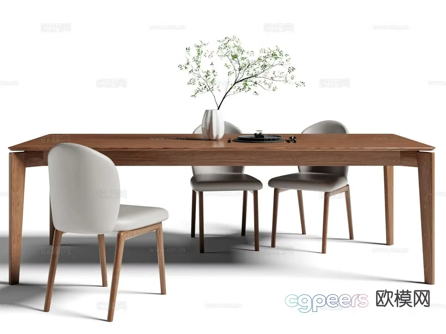 3D model of log style dining table and chairs