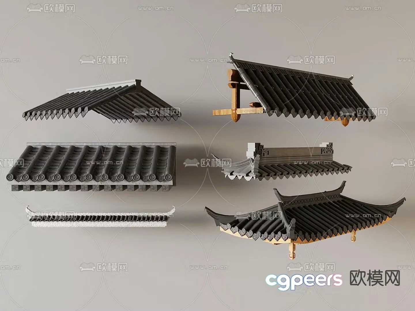 Chinese eaves roof ridge 3d model