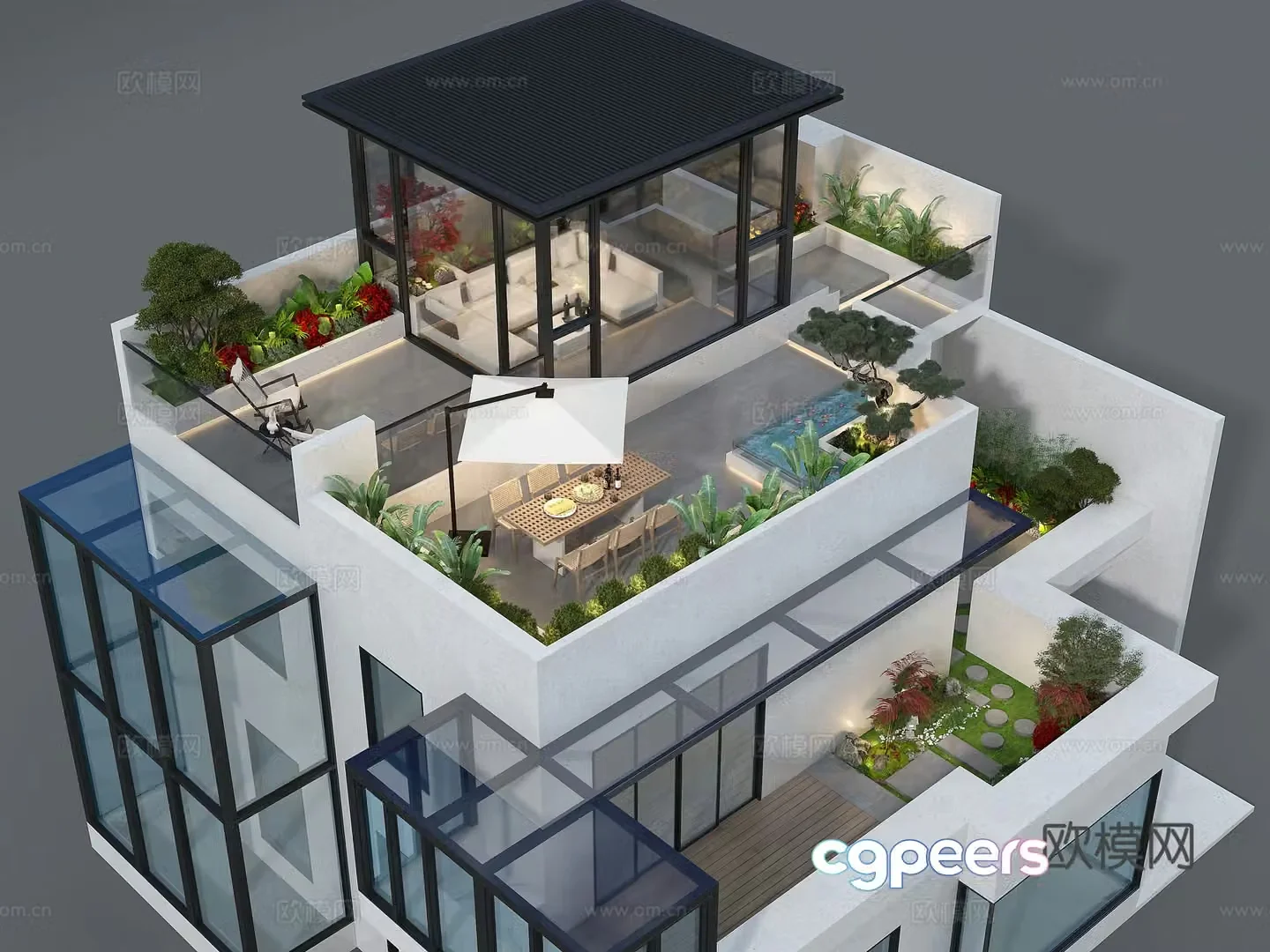 Villa exterior garden sky garden 3d model